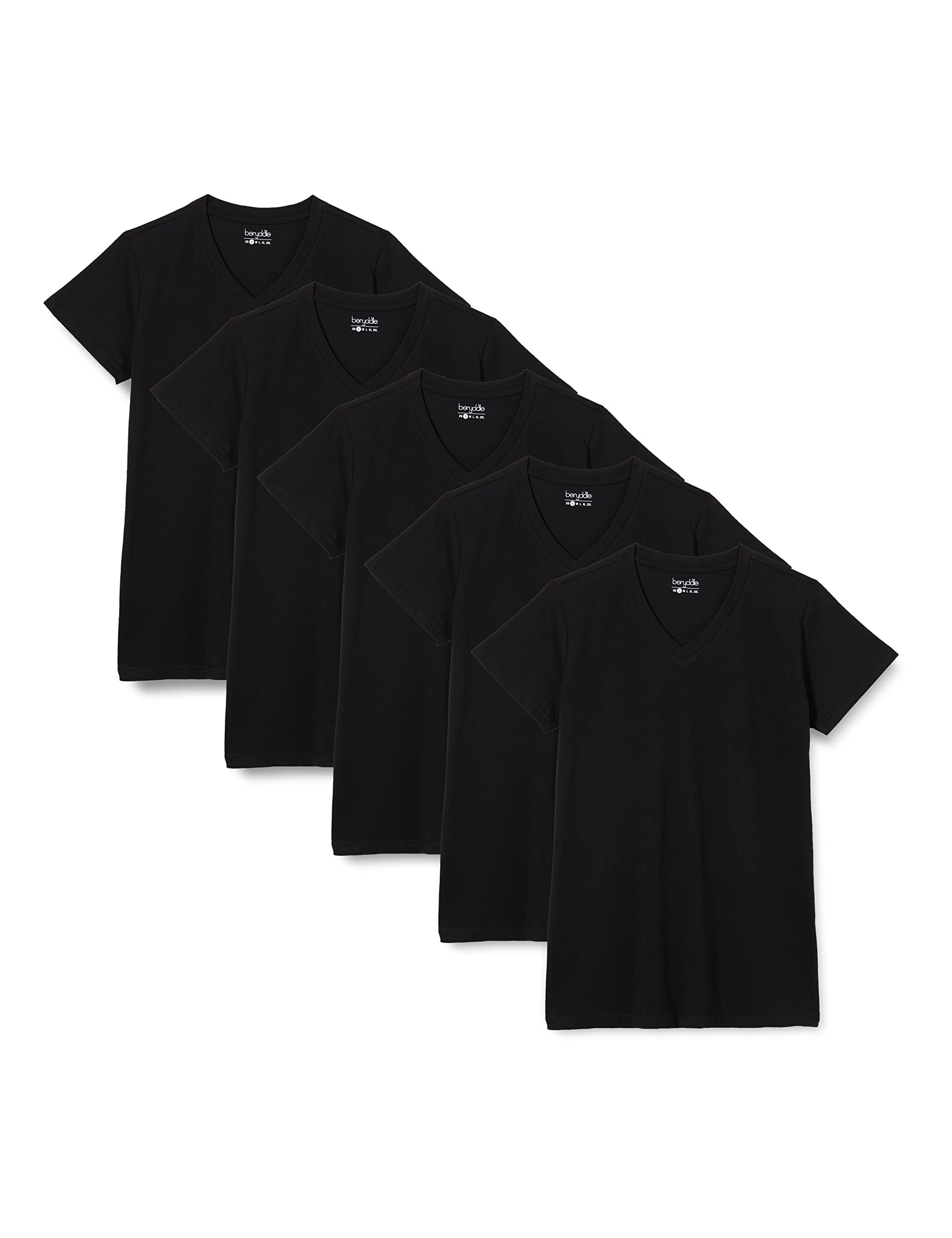 berydale Damen T-Shirt Bd158, Schwarz - 5er Pack, XS