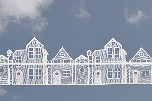 Plauener Spitze Fensterdeko Stangendeko Häuser 14 cm hoch weiß (14x74 cm)