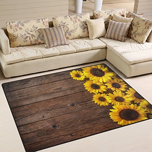 Use7 Teppich mit Sonnenblumen-Motiv auf Vintage-Holzteppich f¨¹r Wohnzimmer Schlafzimmer, Textil, Mehrfarbig, 203cm x 147.3cm(7 x 5 feet)