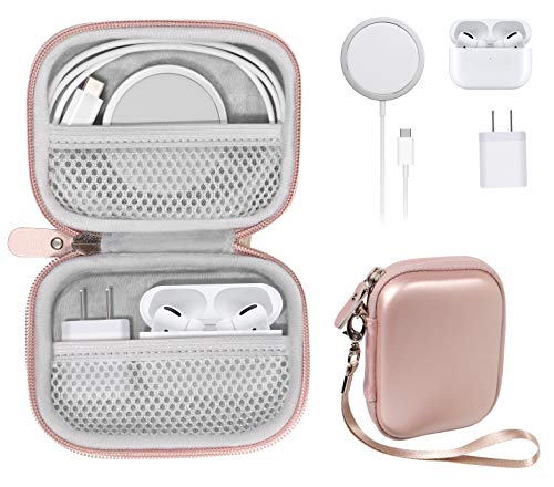 Reiseschutz und Aufbewahrungshülle für Airpods-Hülle, Design, Netztaschen für Airpods-Hülle, Wandladegerät und Kabel, (Roségold)