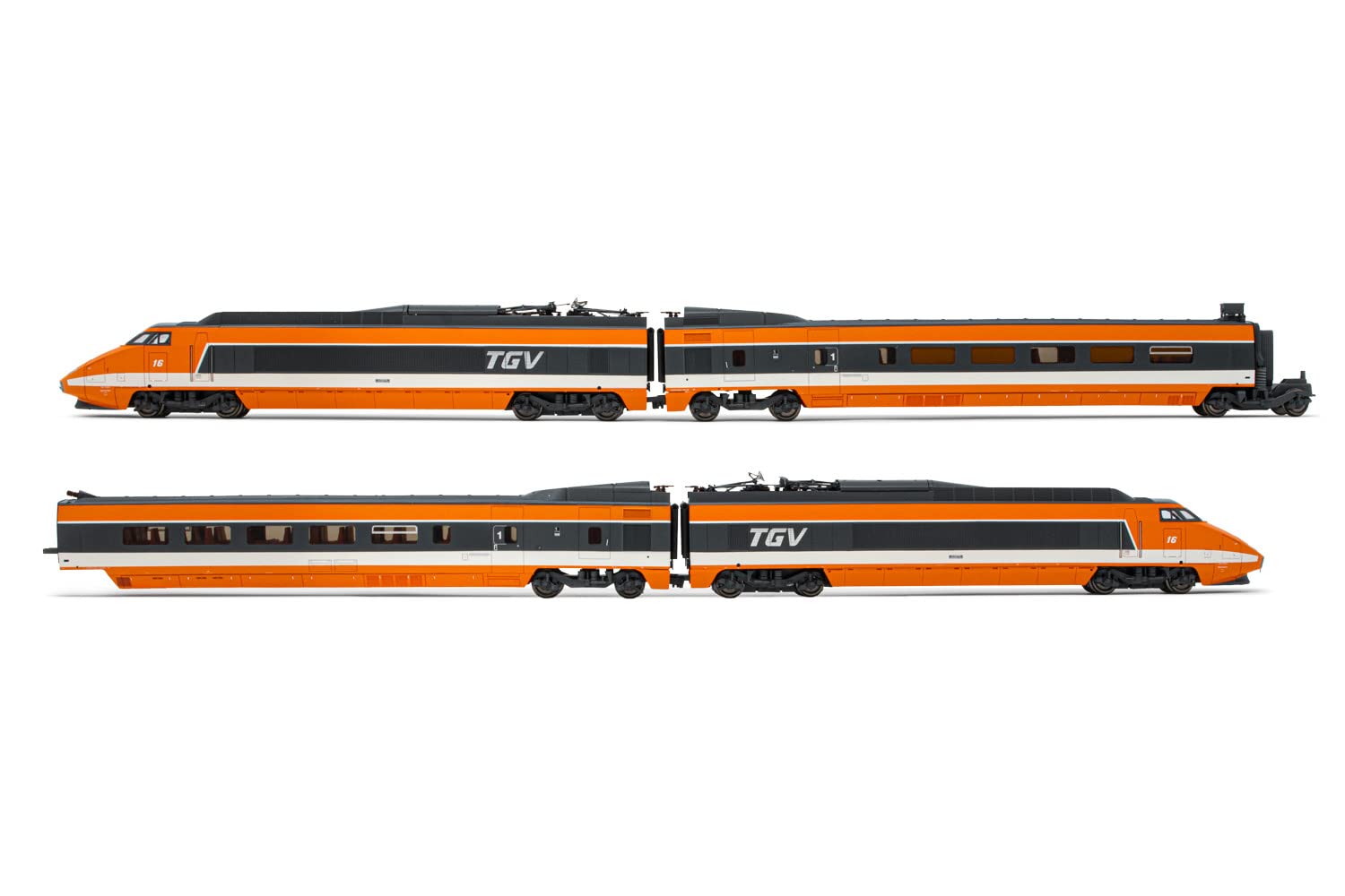 JOUEF Eisenbahn - Locos HJ2412 SNCF, TGV Sud-Est orange Record Mondial 26.2.1981, 380 km/h, 4er-Pack