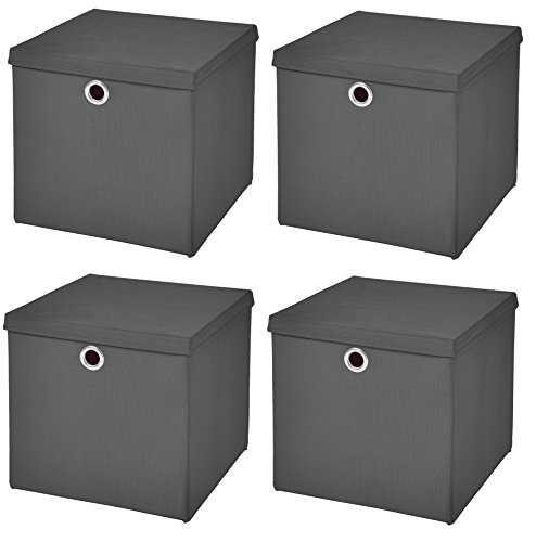 StickandShine 4er Set Dunkelgrau Faltbox 32 x 32 x 32 cm Aufbewahrungsbox faltbar mit Deckel