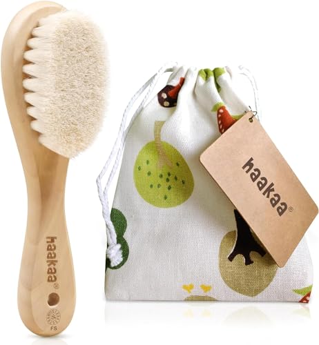 haakaa Baby-Haarbürste mit Holzgriff und Superweichen Borsten, Ideal für Wiegenkappe, Perfektes Kopfhautpflegemittel für Säuglinge, Kleinkinder und Kinder