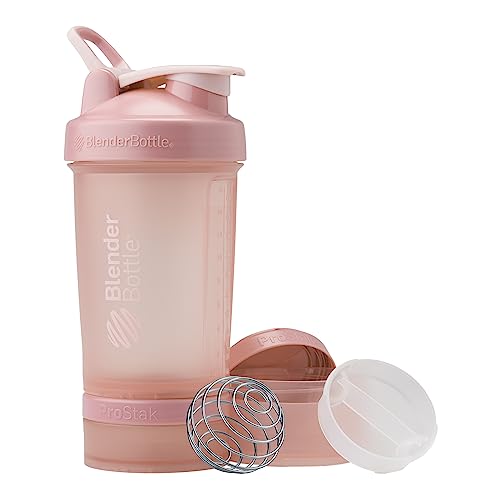 BlenderBottle ProStak PRO - Full Color , Shaker-Flasche mit Tablettenorganizer und Aufbewahrung für Proteinpulver, ProStak System, 625 ml, Rosé Pink
