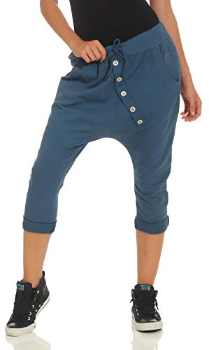 Malito Damen Kurze Hose mit Knopfleiste | Chino Hose in Unifarben | Baggy zum Tanzen | Sweatpants - Trainingshose 8015 (Jeansblau)