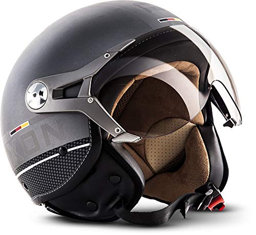 SOXON® SP-325 Plus "Titanium Ace" · Jet-Helm · Motorrad-Helm Roller-Helm Scooter-Helm Bobber Retro · ECE Visier Schnellverschluss Tasche XS (53-54cm)