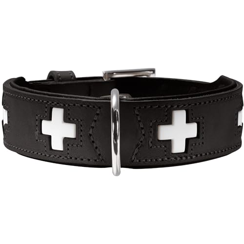 HUNTER Swiss Halsband für Hunde, Leder, hochwertig, schweizer Kreuz, 47, schwarz