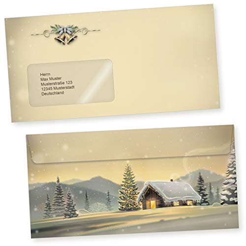Glöcknerhütte 250 Weihnachts-Briefumschläge Din lang mit Fenster Umschläge für Weihnachten selbstklebend haftklebend