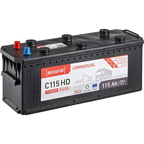 Accurat 12V LKW-Batterie 115Ah 850A Commercial C115 HD Starter-Batterie für Nutzfahrzeuge, Land- und Baumaschinen, wartungsfrei