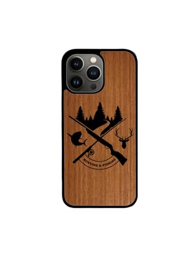 Enowood Schutzhülle aus Holz für iPhone 13 Mini, handgefertigt – Jagd und Angeln – Makore