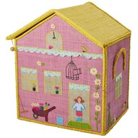 Raffia-Spielzeugkiste HOUSE MEDIUM (43x28x36) in rosa/bunt
