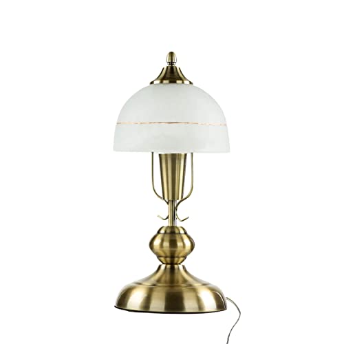 Jugendstil Tischleuchte in Bronze Weiß Alabasterglas E14 mit Kabelschalter Nachttischlampe Tischlampe Schlafzimmer