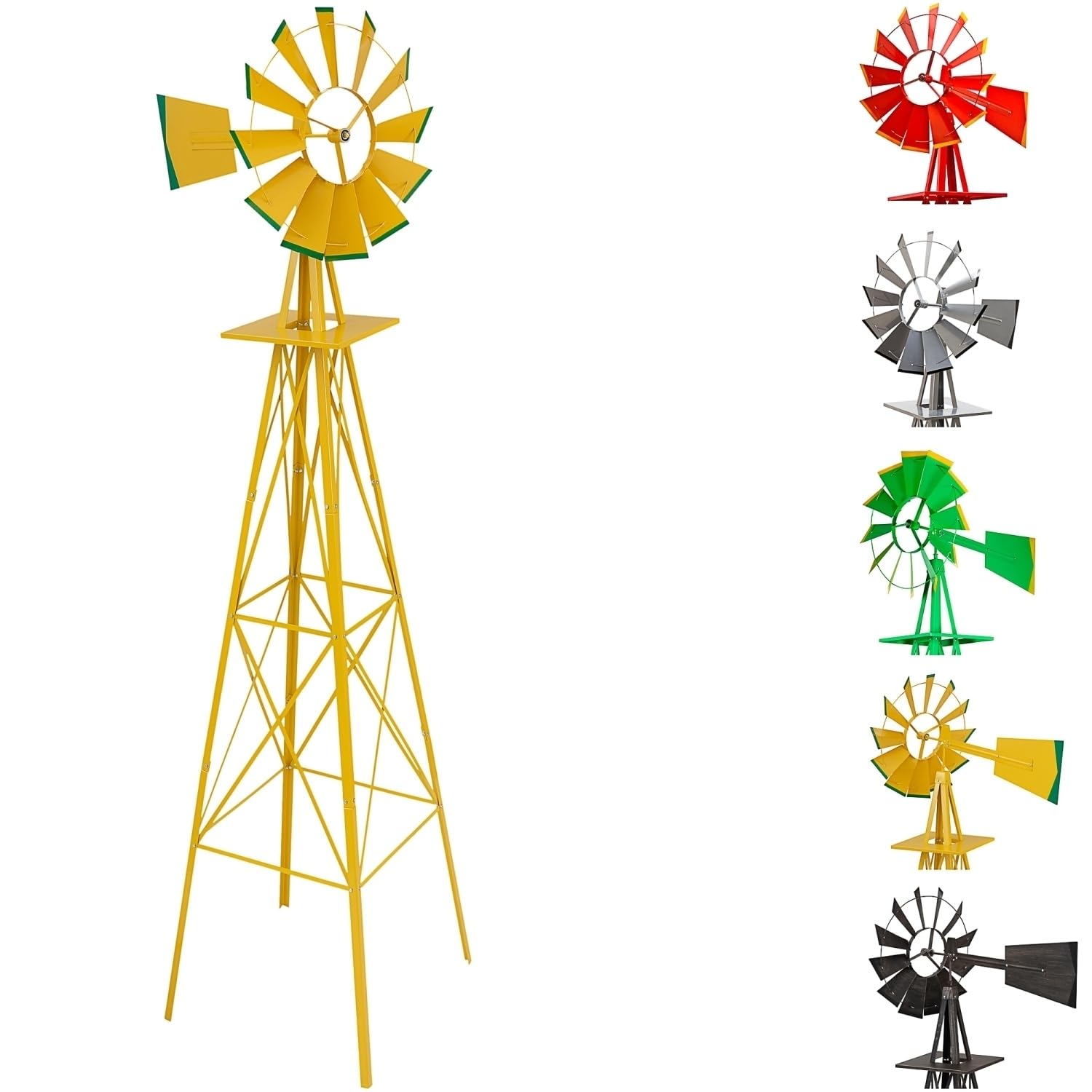 STILISTA Gigantisches Windrad im US-Style aus Stahl, Höhe 245cm, Rotor 55cm, kugelgelagert, in vers. Farben, gelb