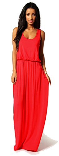 Mikos Damen-Kleid, Bodenlanges Maxikleid, ideal für Sommer und Urlaub, Boho-Style S M L 36 38 40 (369) (Rot, S/M)
