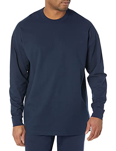 Amazon Aware Herren Oversize-T-Shirt mit Langen Ärmeln aus Schwerer Baumwolle, Marineblau, XL