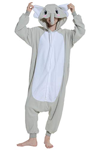 Unisex Kigurumi Jumpsuit Tier Pyjamas Kostüm Fasching Onesie Damen Herren Karneval Cosplay Nachtwäsche, Grau Elefant