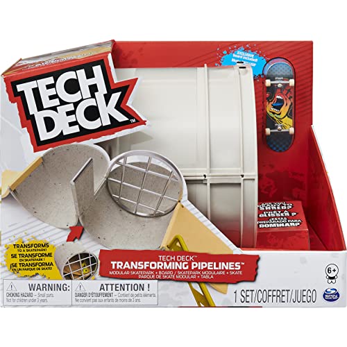 Tech Deck 6058275 Playset and Exclusive Fingerboard Transforming Pipelines, Modular Skatepark Spielset und Exklusives Griffbrett, grau