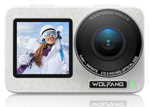 WOLFANG Seeker ONE Action Cam, 4K 60FPS Dual-Screen-Farbdisplay, 16 Fuß wasserdichte Unterwasserkamera, Ultraweites 150° FOV, 6X Zeitlupen-Helmkamera mit GO APE Tech Bildstabilisierung und Zubehör