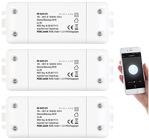 Luminea Home Control Smart-Switch Alexa: 3er-Set WLAN-Schalter mit Dimmer, für Siri, Alexa & Google Assistant (WLAN-Lampen-Steuerungen)