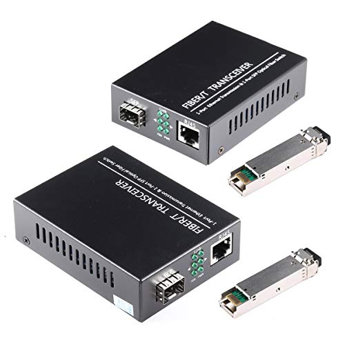 EIN Paar 1,25-G-Gigabit-Ethernet-Glasfaser-Medienkonverter mit SFP LC-Single-Core-Transceiver-Modul, Single-Mode-LC, SMF-RJ45-zu-SFP-Steckplatz bis zu 30 km, 10/100/1000Base-Tx zu 1000Base-SX