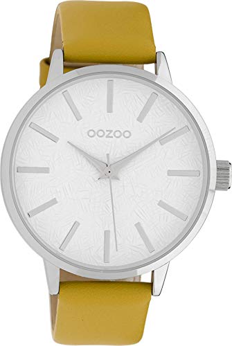 Oozoo Damenuhr mit Lederband 42 MM Weiss/Senfgelb C9750