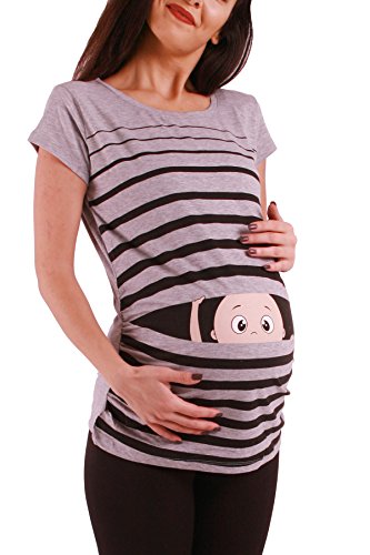 Witzige süße Umstandsmode T-Shirt mit Motiv Schwangerschaft Geschenk - Kurzarm (S, Grau)