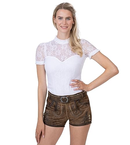 Trachtenbody aus Spitze - Elegante und taillierte Damen Trachten Bluse – Stretch Trachtenbody hochgeschlossen Teil-transparent Lea (36)