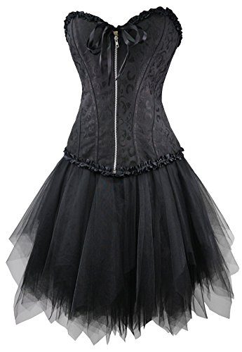 r-dessous Corsagenkleid schwarz Corsage + Mini Rock Petticoat Kleid Korsett Top Gothic Steampunk Übergrößen Groesse: XXL