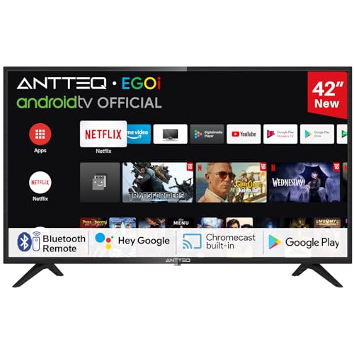 Antteq AG42F3 TV 42 Zoll(Fernseher 106cm) Smart TV, Andriod TV LED FHD,Dolby Audio,Google Assistance,Bluetooth Triple Tuner(DVB-C/S2/-T2),Google Play Store((DAZN/Disney+/Netflix/Prime Video),WiFi