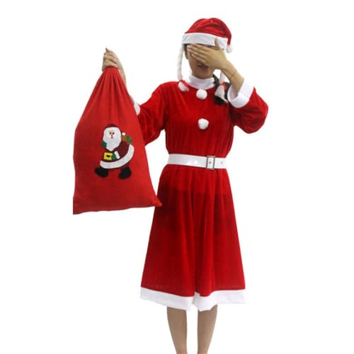 WaTudouYe 3/4/5/6/7-teiliges Weihnachtsmann Kostüm Weihnachten Deluxe Weihnachtsmann Anzug Verkleidung Weihnachtsmann Fälschungsbart Gürtel Für Erwachsene Frauen Männer Weihnachtsmann Anzug