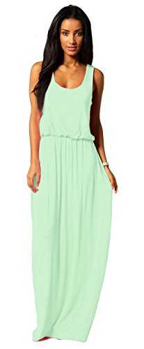 Mikos Damen-Kleid, Bodenlanges Maxikleid, ideal für Sommer und Urlaub, Boho-Style S M L 36 38 40 (369) (Minze, S/M)