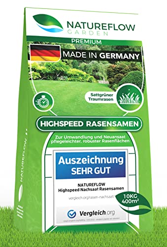 Natureflow Rasensamen schnellkeimend pflegeleicht zum Traumrasen - Grassamen für Sonne und Schatten - Premium Qualität - 10 kg