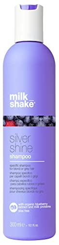milk_shake® | silver shine shampoo | Spezifisches Shampoo für blondes oder graues Haar mit intensiver Wirkung | 300 ml | Antigelb-Shampoo mit violetten Pigmenten