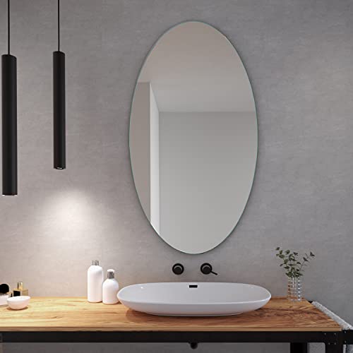SARAR | Ovaler Badspiegel Wandspiegel Kristall EL, Elliptischer Badezimmerspiegel ohne Beleuchtung, Kristallspiegel | ca. 50x80 cm