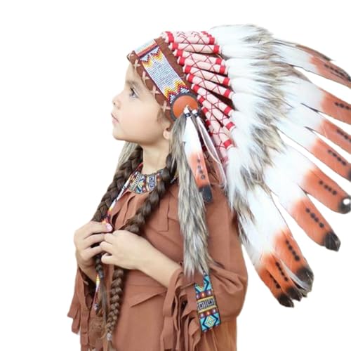 KARMABCN Indianer Kopfschmuck für 5 bis 8 Jahre altes Kind/Kinder, Hut, Warbonnet, Feder Kopfschmuck, Headdress