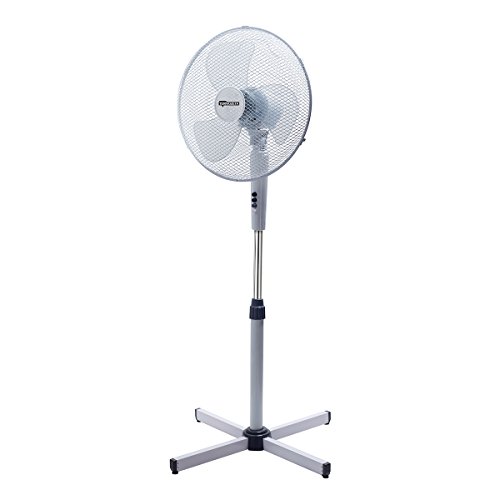 Thermozeta Standventilator 120 cm im eleganten Design 3 halbtransparente Flügel für einen modernen Stil 50 W Motor für einen hohen Luftstrom weiß mit grauen Details.