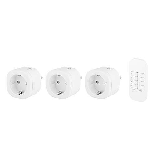 Smartwares SH4-99566 Mini-Indoor-Steckerschalterset – Plug & Connect, 3 Smarte Steckdosen mit Fernbedienung