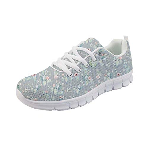 POLERO Damen Sneaker leichte Walking Schnürer Schuhe atmungsaktive Mesh Schuhe mit kleine Blumen Muster für Frühling und Sommer 38 EU