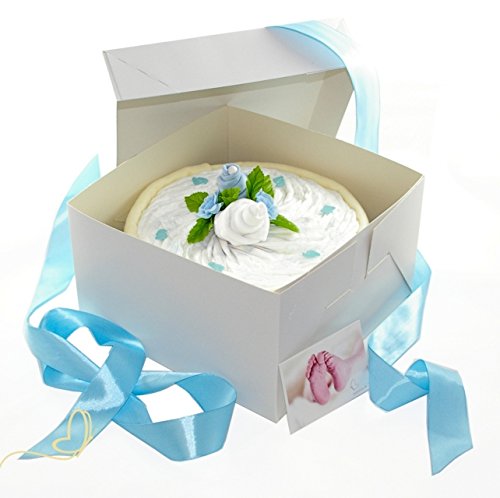 dubistda© Windeltorte CAKEBOX für Jungen blau | Geschenk für Jungs zur Geburt Babyparty Babyshower (blau)