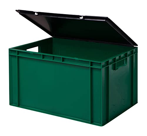 Stabile Profi Aufbewahrungsbox Stapelbox Eurobox Stapelkiste mit Deckel, Kunststoffkiste lieferbar in 5 Farben und 21 Größen für Industrie, Gewerbe, Haushalt (grün, 60x40x33 cm)