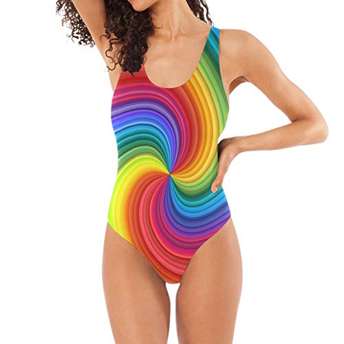 Auxva Bigjoke Damen-Badeanzug, Einteiler, Regenbogenfarben, Batik-Optik, gerüschter Bauch, Bademode, Strandanzug, Badeanzug für Erwachsene, Damen, Teenager, Mädchen Gr. M, multi