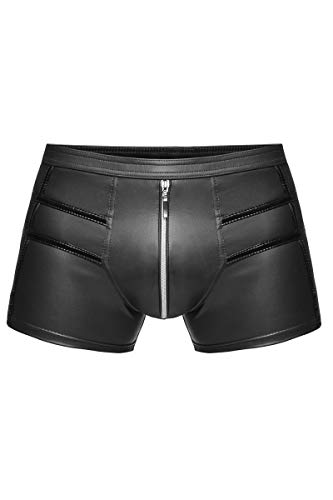 NOIR HANDMADE, H006-3XL, Men - Kunstleder Shorts mit Zipper und Ziernähten, schwarz