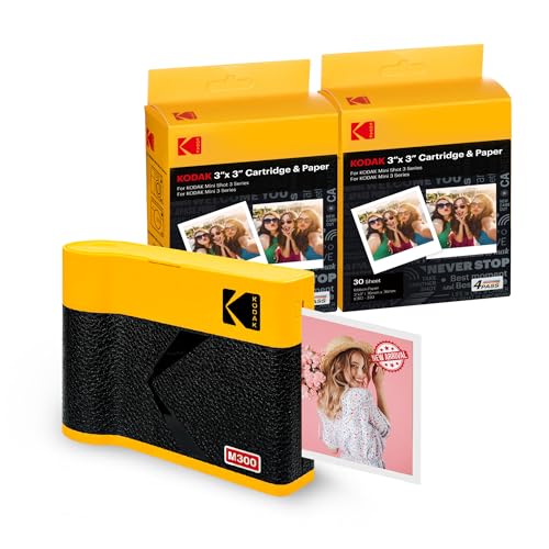 KODAK Mini 3 ERA 4PASS Mobiler Fotodrucker (7,6x7,6cm) (Gelb, Fotodrucker + Paket met 68 Blatts)