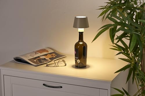 Northpoint LED Akku Flaschenlampe Tischleuchte mit Touchsensor 3000mAh Akku 200lm warmweißes Licht (3000K) stufenlos dimmbar für Innen und Außen beige