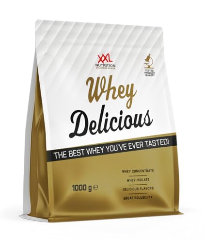 XXL Nutrition - Whey Delicious Protein Pulver - Leckerste Shake - Eiweiss Pulver, Whey Protein Isolat & Konzentrat - Hohe Qualität - 78,5% Proteingehalt - Erdbeere - 1000 Gramm