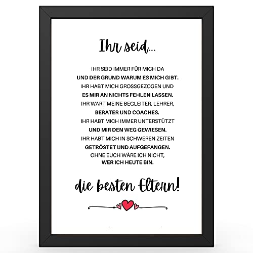 Urhome DIN A3 Kunstdruck Definition Die besten Eltern inkl. Rahmen Schwarz - Worterklärung wie im Duden Lexikon als Wanddeko Spruch-Poster Deko Wandbild mit Spruch gerahmt für Wohnung Familie Geschenk