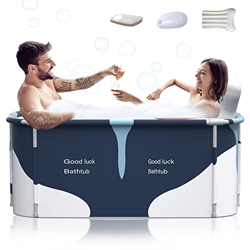 Kiseely 53'' tragbare faltbare Badewanne für 2 Personen, große Familie Badewanne für SPA, effiziente Umstellung von heißer und kalter Temperatur Badewanne 53X23.5X21.7 Zoll (Milch Stil)