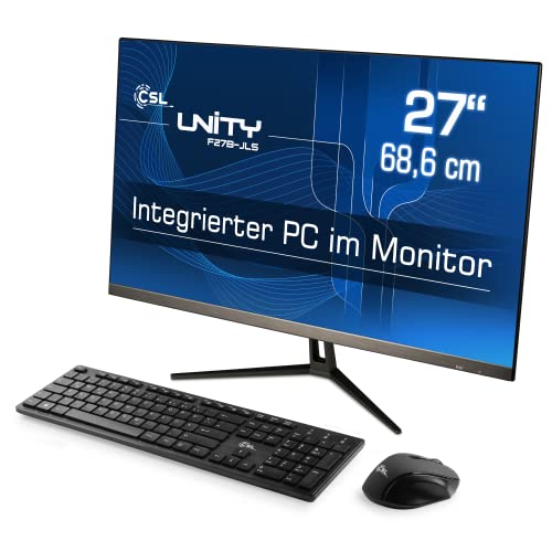 All-in-One-PC CSL Unity F27B-JLS, 68,58 cm (27 Zoll, 1920x1080 Full HD) - Leistungsstarker AIO (Intel Celeron N5100 CPU 4x2800 MHz, 256 GB M.2 SSD, 16 GB DDR4-RAM, Windows 11 Pro), schwarz