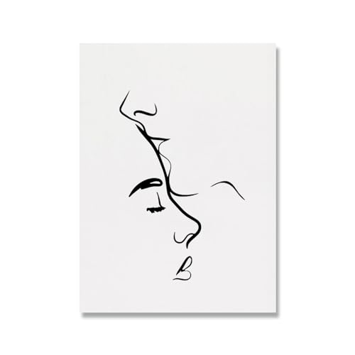 Paar Linie Zeichnung Wandkunst Leinwand Malerei Romantische Poster und Drucke Küssen Umarmung und Liebe Wand Bilder Wohnkultur (Color : A, Size : 50x70cm no frame)