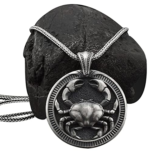 Hokcus Männer Frauen Vintage Wikinger Amulett Halskette Nordische Mythologie Anhänger Retro Krebs Konstellationa Symbol Halskette Handgemachte Astrologie Horoskop Schmuck